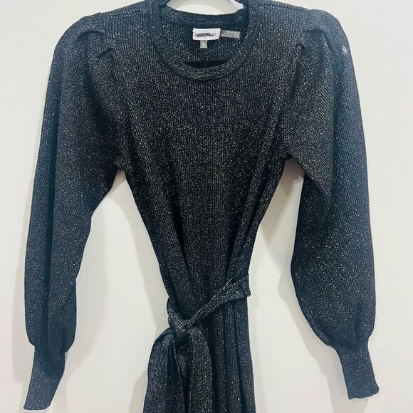 Calvin Klein Black Long Slleeve Metallic Shimmer Midi Sweater Dress Size Small - Picture 8 of 9